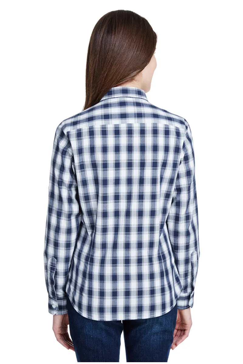 Women's Mulligan Check Long Sleeve Cotton Shirt (White / Navy)