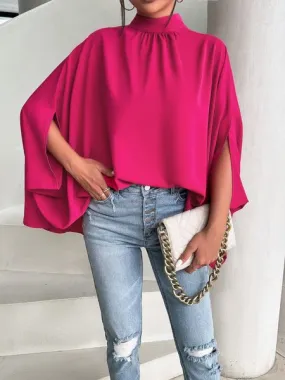 Women's Oversize Smock Neck Knot Back Batwing Sleeve Blouse Shirt Top HY69E4ZBQD