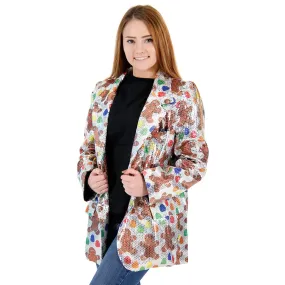 Women's Sequin Gingerbread Man Ugly Christmas Blazer Jacket