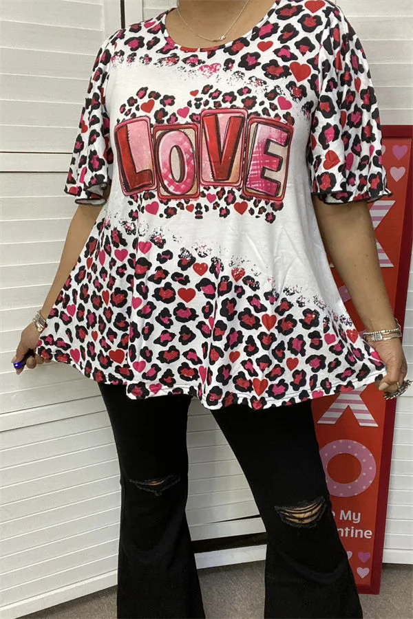 XCH14606 LOVE leopard printed short sleeve t-shirt