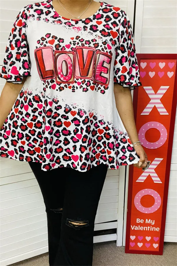 XCH14606 LOVE leopard printed short sleeve t-shirt