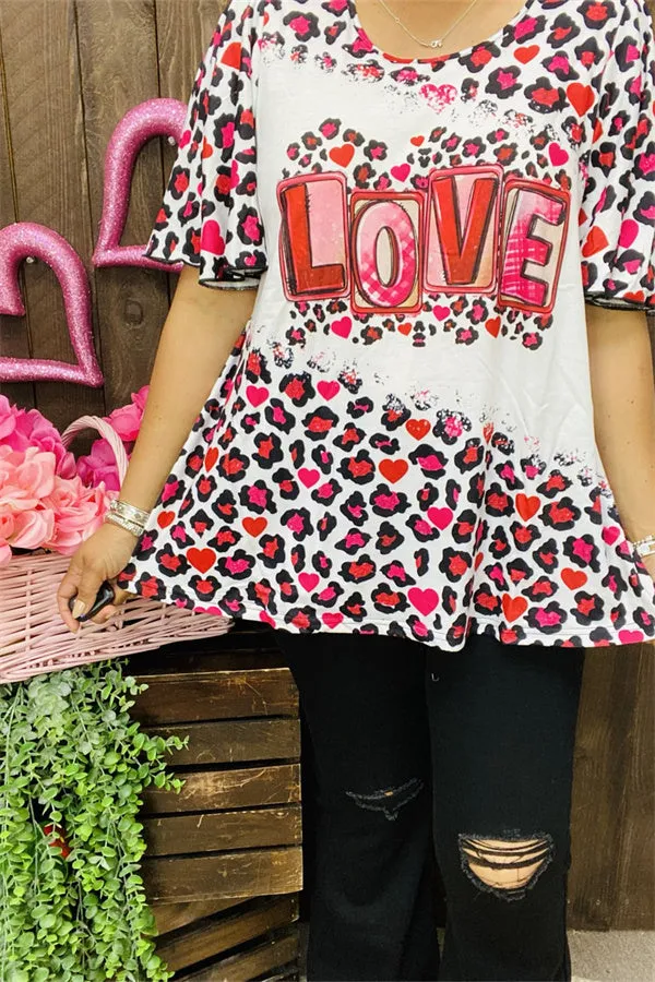 XCH14606 LOVE leopard printed short sleeve t-shirt