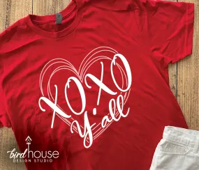 XOXO y'all with Hearts, Cute Valentines Day Shirt, Pick any Colors, Matte or Glitter, Personalized