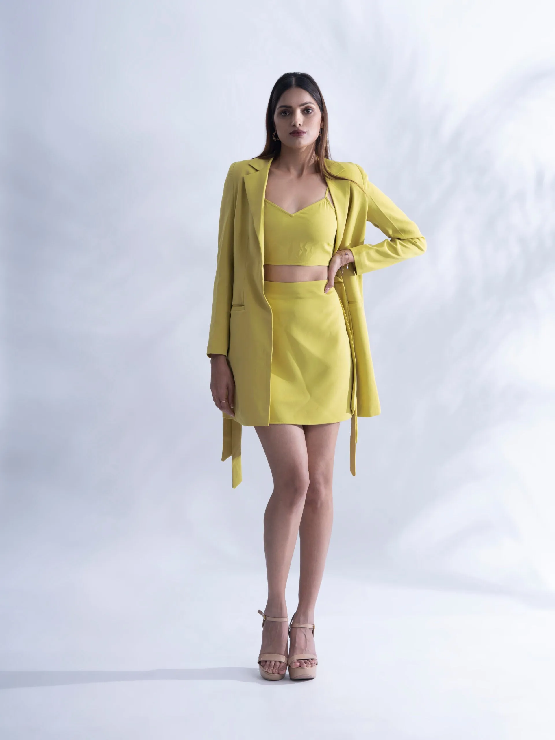 Yellow Regular fit Blazer three piece set