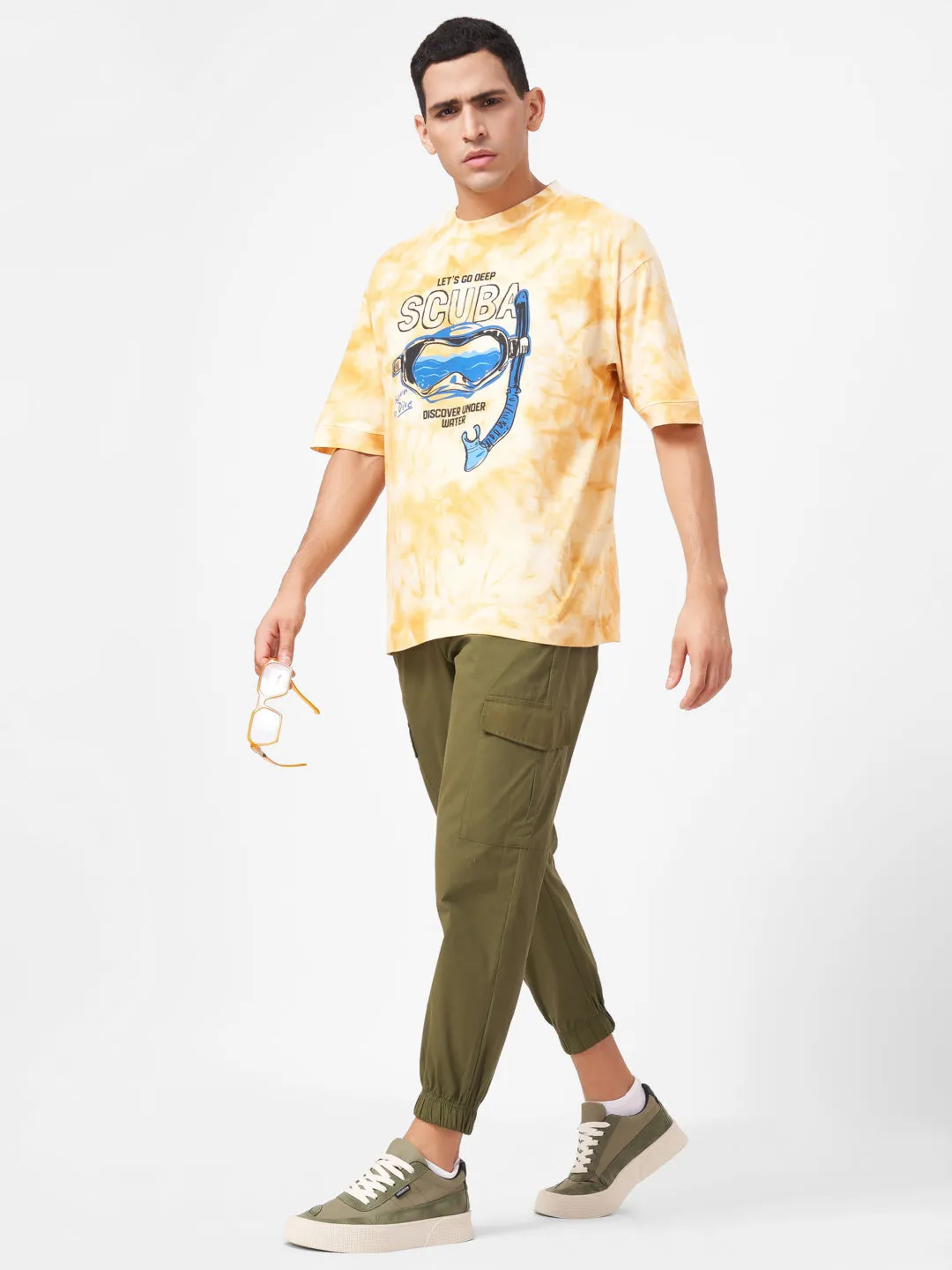 Yellow Round Neck Tie Dye T-shirt