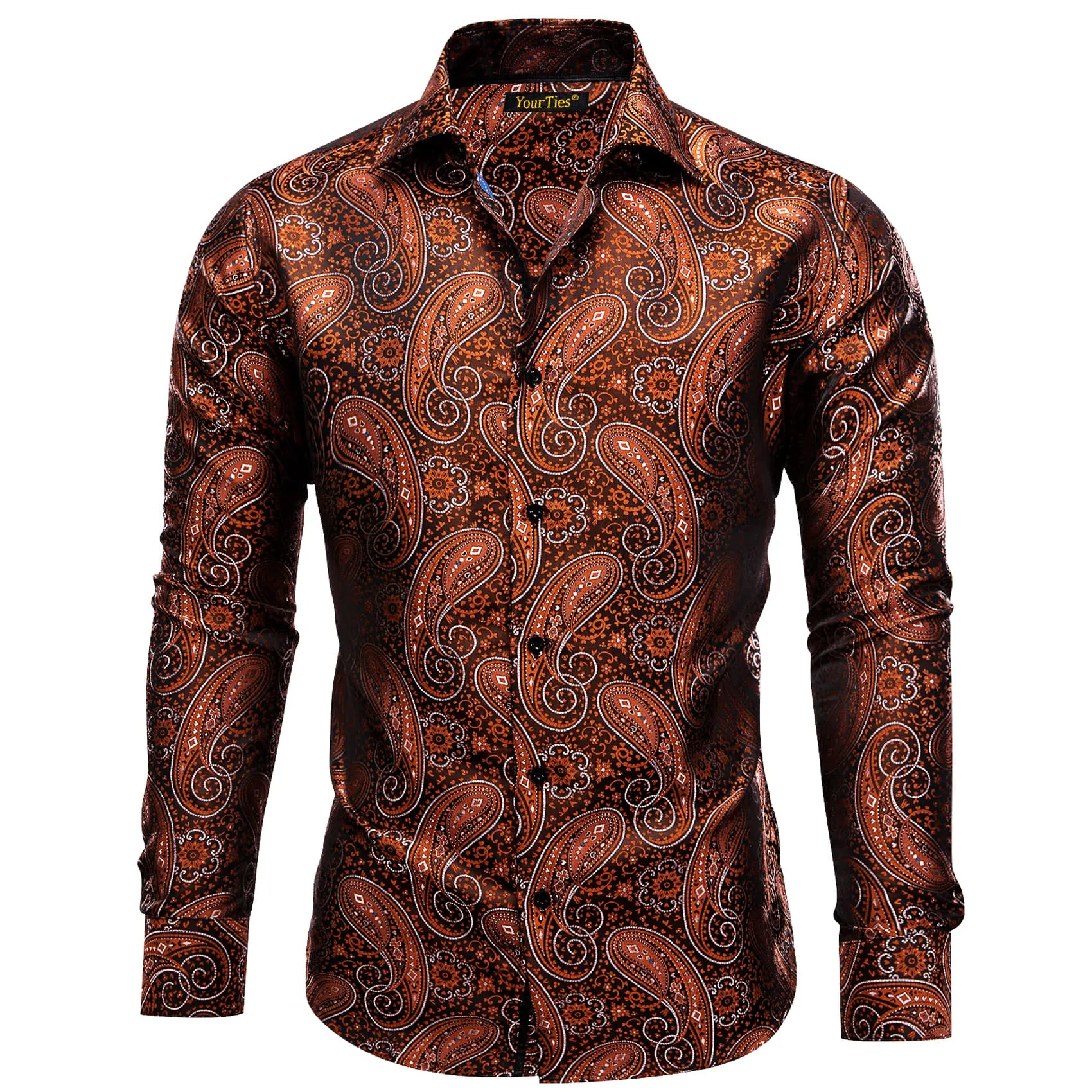 YourTies $41.25 Dinner Shirts Brown Orange White Jacquard Paisley Dress Shirt