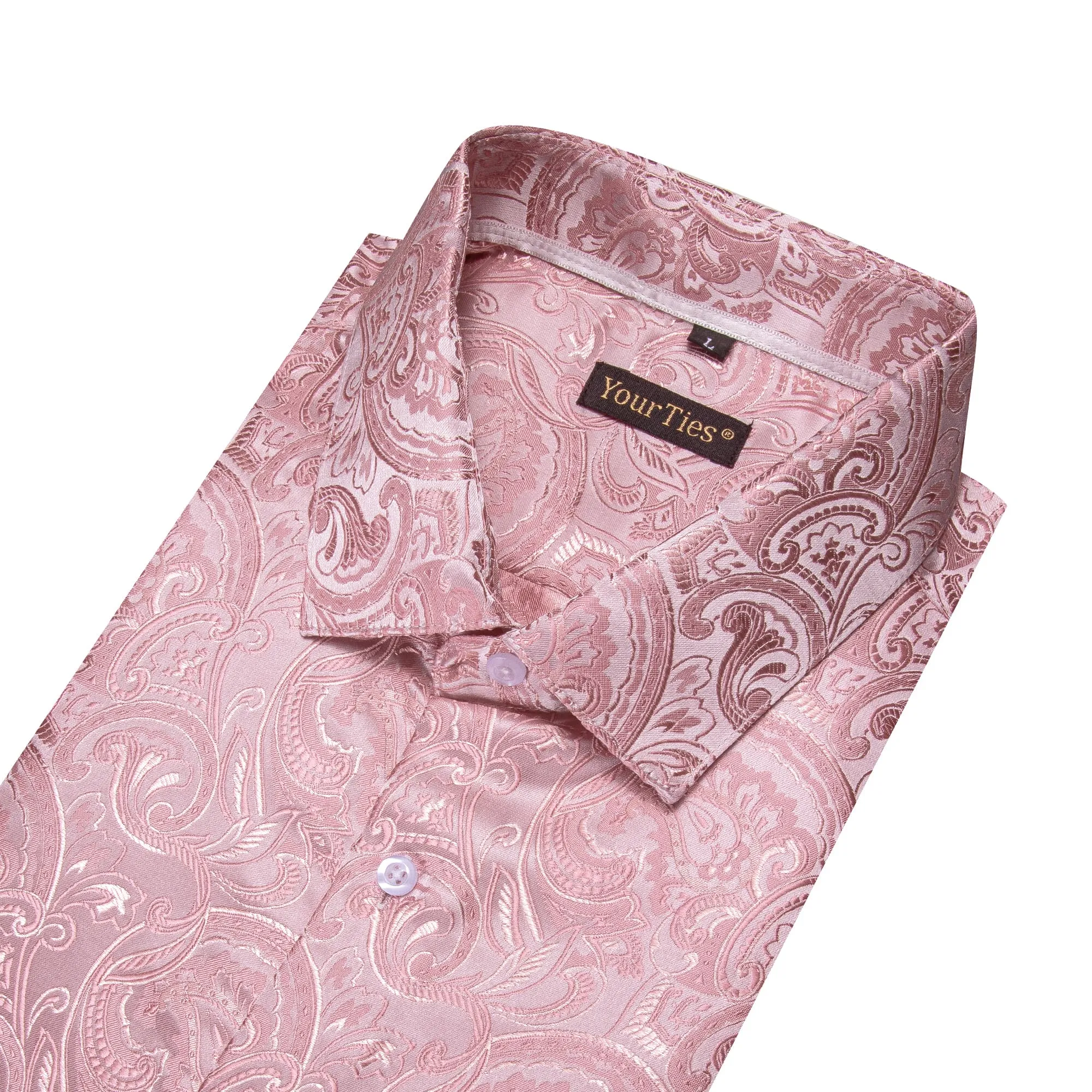 YourTies Pink Wedding Men's Top Windsor Collar Floral Silk Dress Shirt