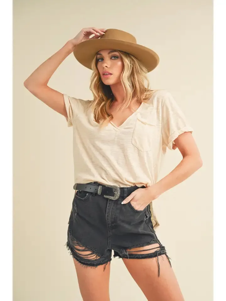 Zoie Short Sleeve Rolled Knit Top